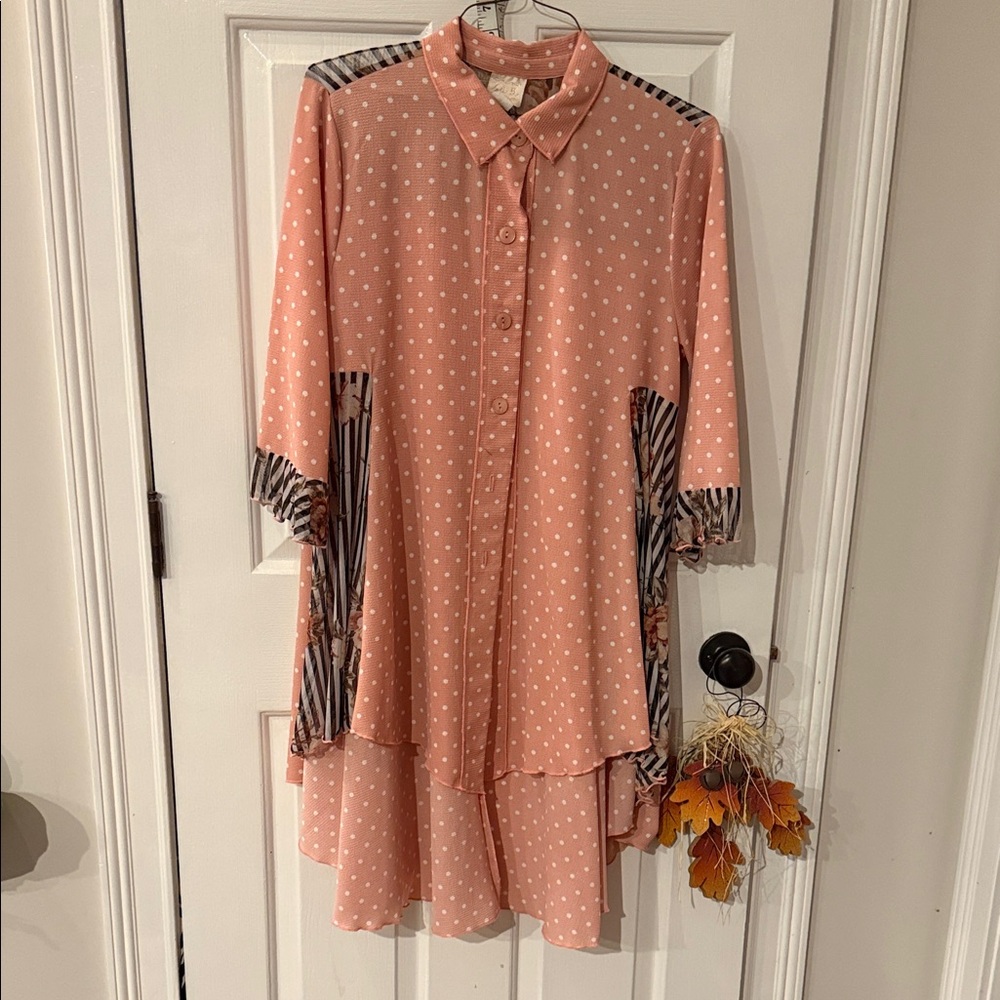 Elegant Pink Polka Dot High Low Dress